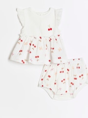 River Island Cream Baby Girls Printed 100% Cotton Bloomer Set - Image 1 of 3