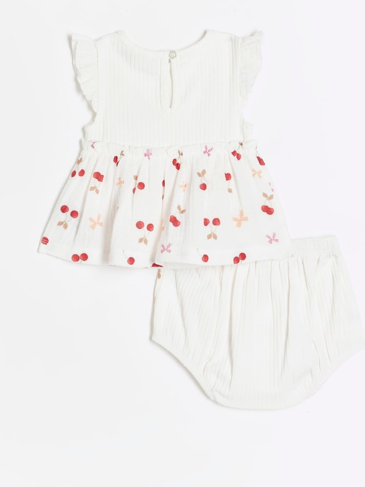 River Island Cream Baby Girls Printed 100% Cotton Bloomer Set - Image 3 of 3