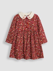 JoJo Maman Bébé Red Christmas Robin Floral Peter Pan Dress - Image 1 of 3