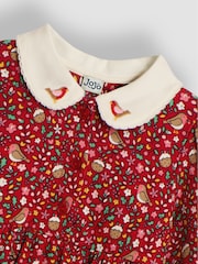 JoJo Maman Bébé Red Christmas Robin Floral Peter Pan Dress - Image 3 of 3