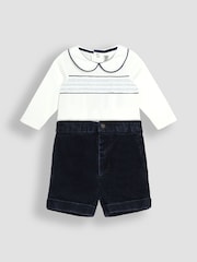 JoJo Maman Bébé Navy Smocked Body And Woven Shorts Set - Image 1 of 5