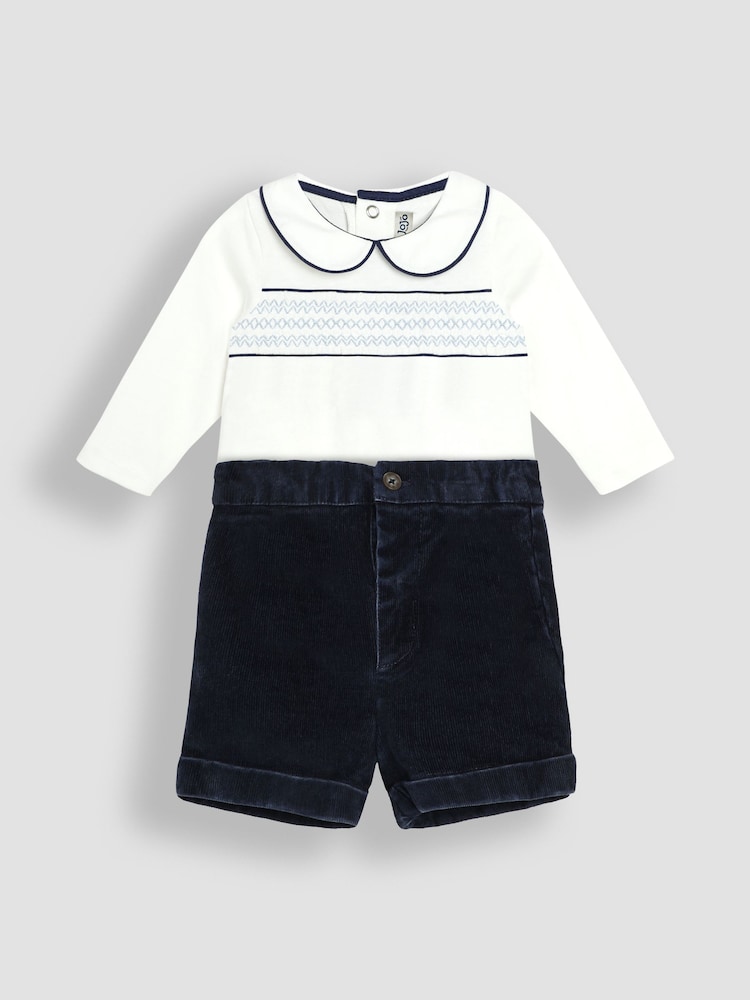 JoJo Maman Bébé Navy Smocked Body And Woven Shorts Set - Image 1 of 5