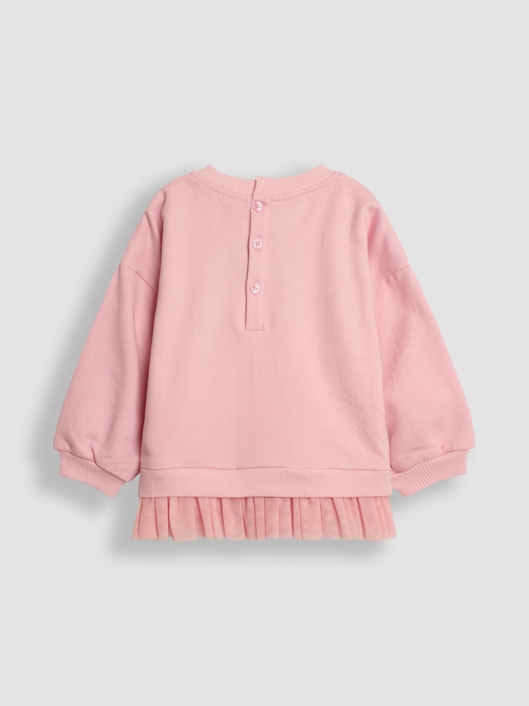 JoJo Maman Bébé Pink Reindeer Sequin Tulle Frill Sweatshirt - Image 2 of 3