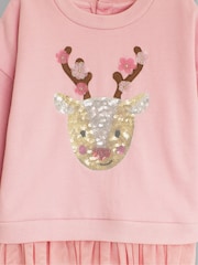 JoJo Maman Bébé Pink Reindeer Sequin Tulle Frill Sweatshirt - Image 3 of 3