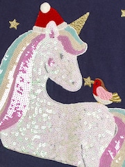 JoJo Maman Bébé Navy Unicorn Sequin Sweatshirt - Image 2 of 4