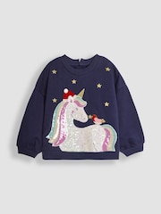 JoJo Maman Bébé Navy Unicorn Sequin Sweatshirt - Image 3 of 4