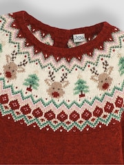 JoJo Maman Bébé Red Reindeer Christmas Knitted Dress - Image 3 of 4