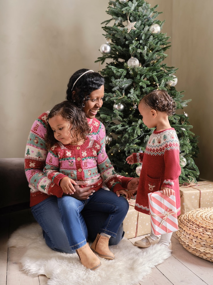 JoJo Maman Bébé Red Reindeer Christmas Knitted Dress - Image 4 of 4