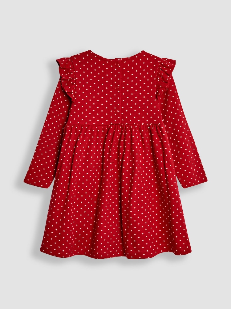 JoJo Maman Bébé Red Reindeer Appliqué Frill Dress - Image 2 of 3