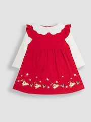 JoJo Maman Bébé Red Baby Robin Embroidered Cord  Dress and Body Set - Image 1 of 5
