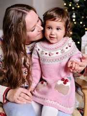 JoJo Maman Bébé Pink Pudding Christmas Knitted Dress - Image 1 of 4