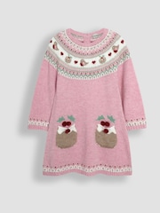 JoJo Maman Bébé Pink Pudding Christmas Knitted Dress - Image 2 of 4