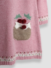 JoJo Maman Bébé Pink Pudding Christmas Knitted Dress - Image 4 of 4