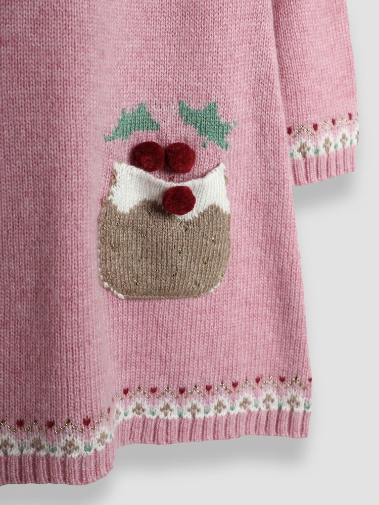 JoJo Maman Bébé Pink Pudding Christmas Knitted Dress - Image 4 of 4