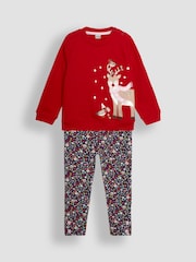 JoJo Maman Bébé Red Reindeer Appliqué Sweatshirt and Leggings Set - Image 1 of 6