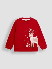 JoJo Maman Bébé Red Reindeer Appliqué Sweatshirt and Leggings Set - Image 2 of 6