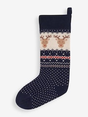 JoJo Maman Bébé Blue Reindeer Knitted Stocking - Image 1 of 3