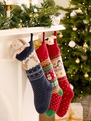 JoJo Maman Bébé Blue Reindeer Knitted Stocking - Image 2 of 3