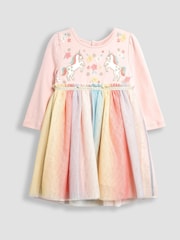 JoJo Maman Bébé Pink Unicorn Rainbow Tulle Party Dress - Image 1 of 5