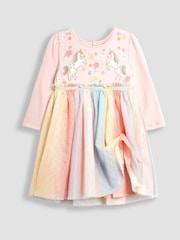 JoJo Maman Bébé Pink Unicorn Rainbow Tulle Party Dress - Image 2 of 5