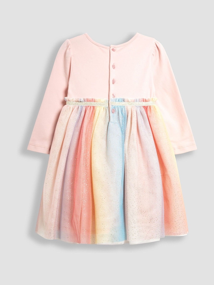 JoJo Maman Bébé Pink Unicorn Rainbow Tulle Party Dress - Image 3 of 5