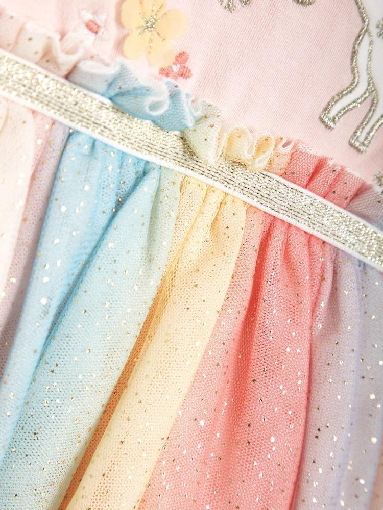 JoJo Maman Bébé Pink Unicorn Rainbow Tulle Party Dress - Image 5 of 5
