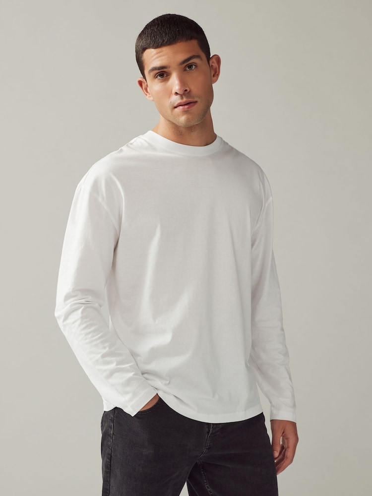 White Relaxed Fit Long Sleeve Crew Neck T-Shirt - Image 1 of 7