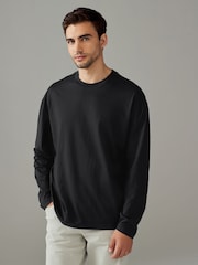 Black Relaxed Fit Long Sleeve Crew Neck T-Shirt - Image 1 of 7