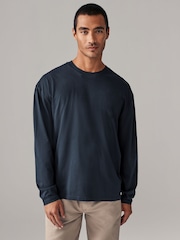 Navy Blue Relaxed Fit Long Sleeve Crew Neck T-Shirt - Image 1 of 7