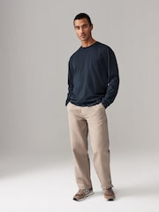 Navy Blue Relaxed Fit Long Sleeve Crew Neck T-Shirt - Image 2 of 7