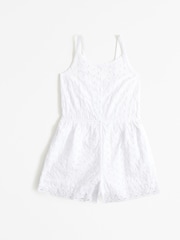 Abercrombie & Fitch Broderie Cut Out Detail 100% Cotton White Playsuit - Image 1 of 2
