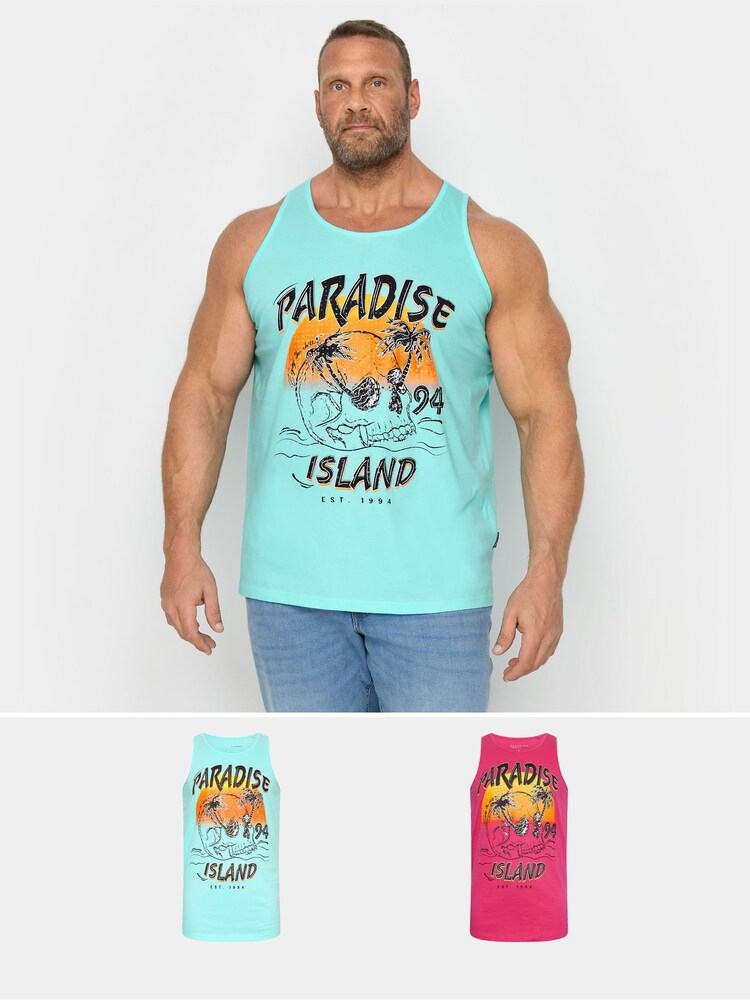 BadRhino Big & Tall Lot de 2 gilets imprimés 100% coton Lost In Paradise - Image 1 of 5