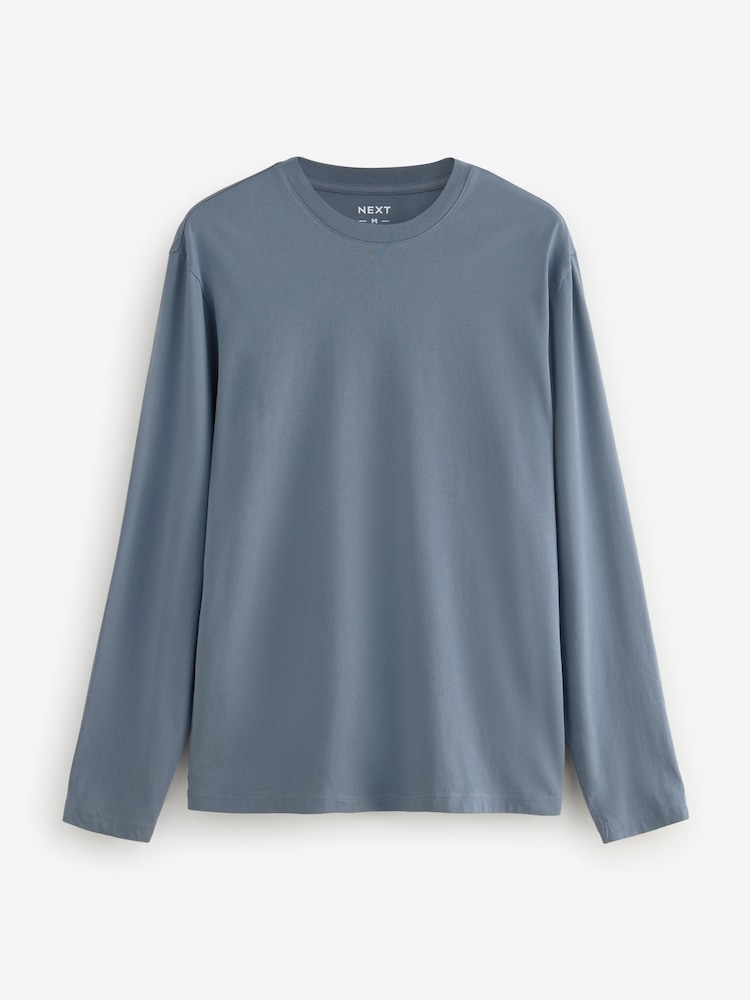 Blues/Grey/Neutrals Regular Fit Regular Fit Long Sleeve 100% Cotton T-Shirts 5 Pack - Image 5 of 16