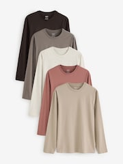 neutre - Ajustement régulier - Lot 5 t-shirts coupe classique à manches longues 100% coton - Image 1 of 1