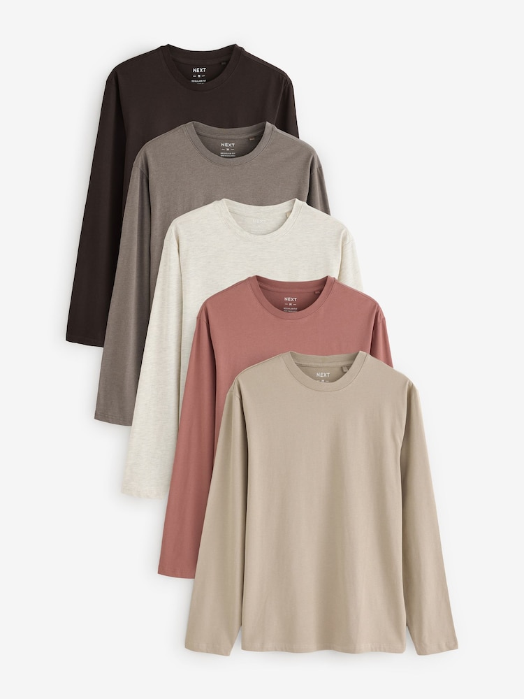 neutre - Ajustement régulier - Lot 5 t-shirts coupe classique à manches longues 100% coton - Image 1 of 1