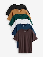 White/Black/Blue/Green/Purple/Yellow Regular Fit Essential Cotton T-Shirts 6 Pack - Image 1 of 18