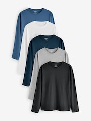 Noir/Blanc/Gris/Bleu - Slim Fit (Slim Fit) - Lot 5 t-shirts coupe classique à manches longues 100% coton - Image 1 of 1
