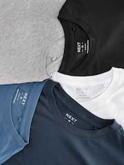 Black/White/Grey/Blue Slim Fit Regular Fit Long Sleeve 100% Cotton T-Shirts 5 Pack - Image 16 of 16