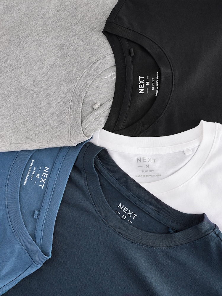 Black/White/Grey/Blue Slim Fit Regular Fit Long Sleeve 100% Cotton T-Shirts 5 Pack - Image 16 of 16
