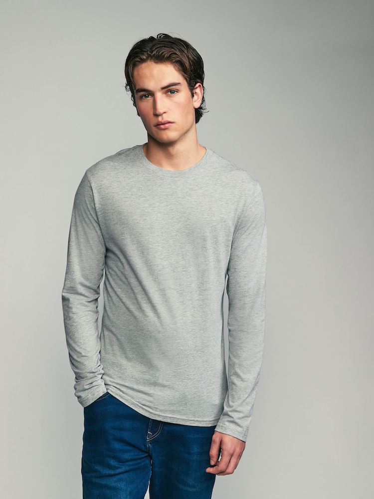 Black/White/Grey/Blue Slim Fit Regular Fit Long Sleeve 100% Cotton T-Shirts 5 Pack - Image 2 of 16