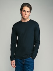 Black/White/Grey/Blue Slim Fit Regular Fit Long Sleeve 100% Cotton T-Shirts 5 Pack - Image 4 of 16