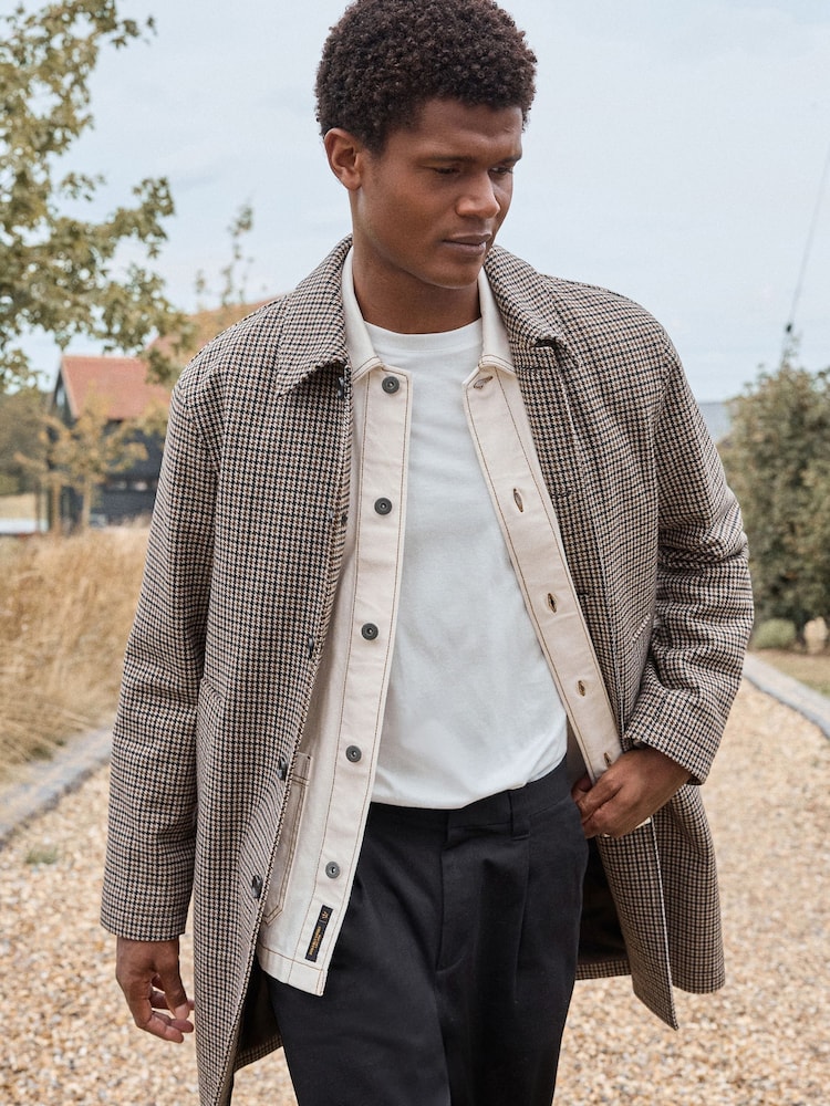 Brown Check Car Coat with Wool - Image 1 of 10