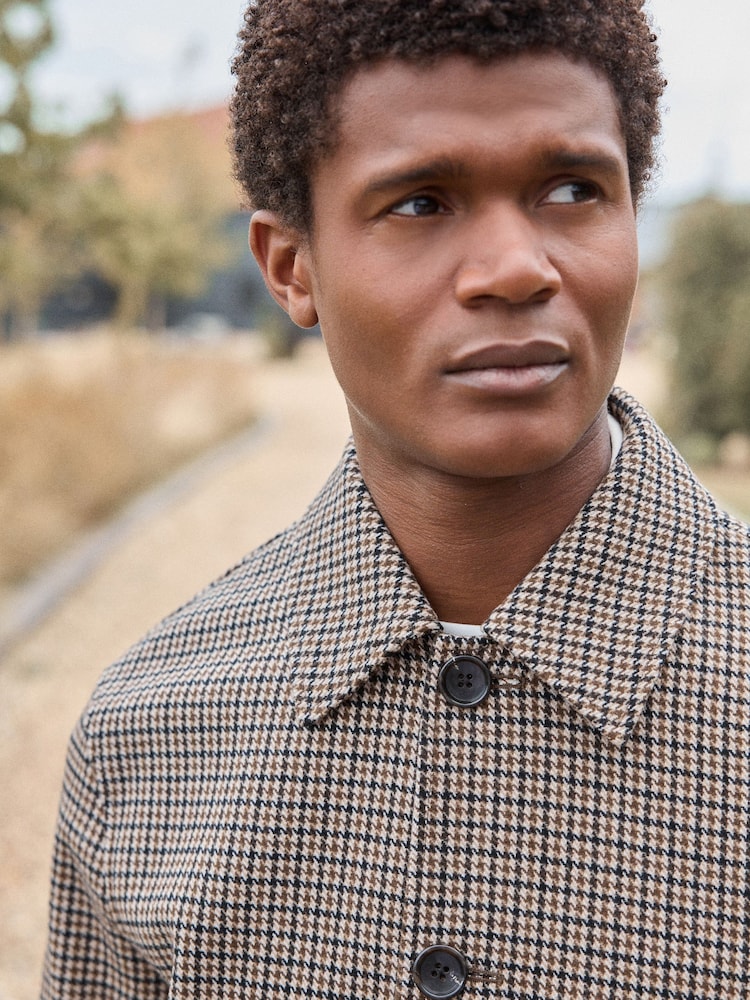 Brown Check Car Coat with Wool - Image 4 of 10