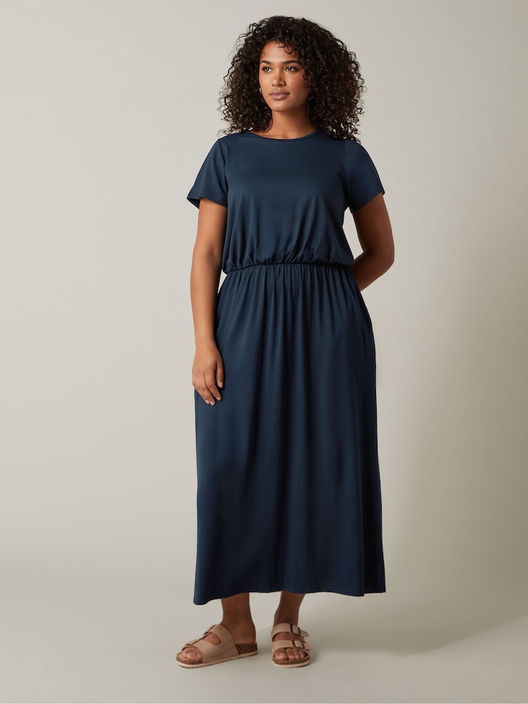 Evans Blaues Kleid mit Taschen aus Jersey-Krepp-Gewebe - Bild 1 von 4