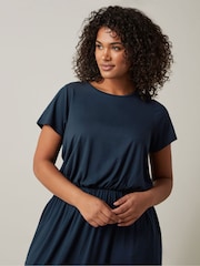 Evans Blaues Kleid mit Taschen aus Jersey-Krepp-Gewebe - Bild 3 von 4