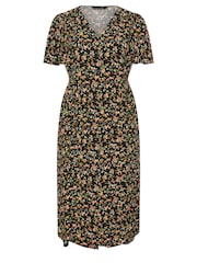Evans Orange Button Through Angel Sleeve Dress - Image 1 of 2