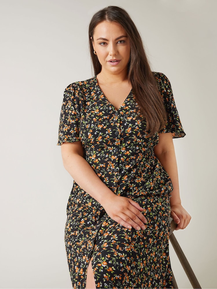 Evans Orange Button Through Angel Sleeve Dress - Image 2 of 2