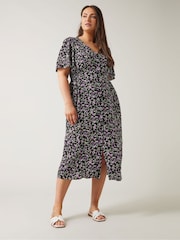 Evans Orange Button Through Angel Sleeve Dress - Image 1 of 5