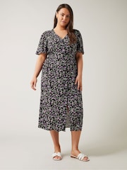 Evans Orange Button Through Angel Sleeve Dress - Image 2 of 5