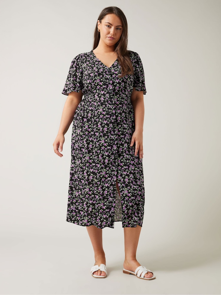 Lila - Evans – Durchgeknöpftes Kleid mit Engelsärmeln in Orange - Bild 2 von 5 Lila - Evans – Durchgeknöpftes Kleid mit Engelsärmeln in Orange - Bild 2 von 5